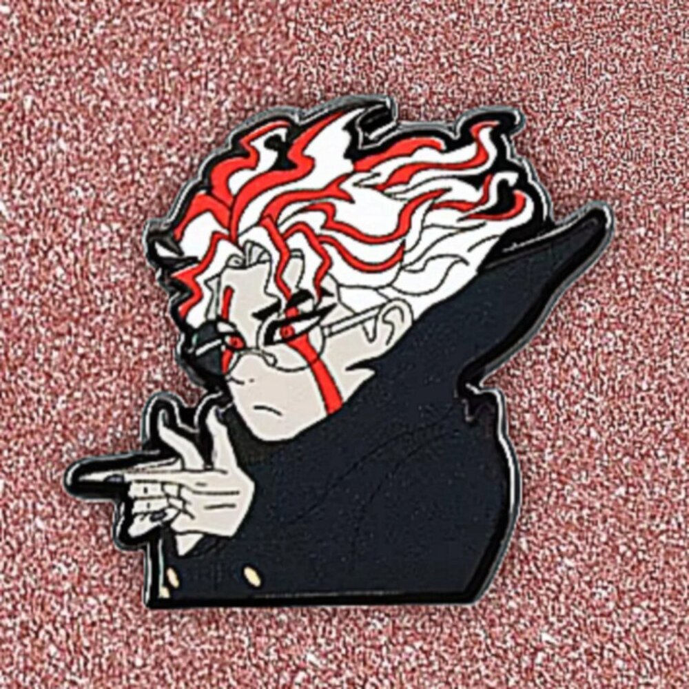 Dandadan Okarun Finger Guns Anime Enamel Pin Red Hair Supernatural Collectible